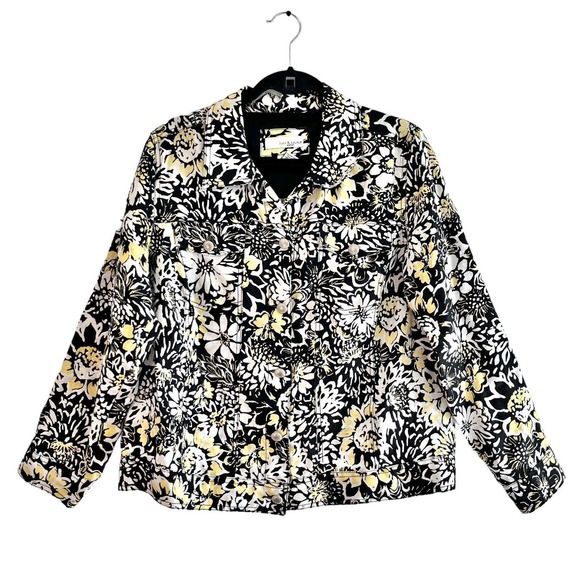 Lucy & Laurel Jacket 1X 100% Linen Floral Print Button Front Long Sleeve Pockets - Picture 1 of 11